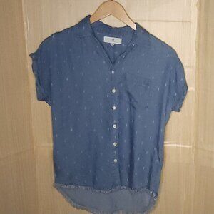 Thread & Supply Blue White Distressed Southwestern Lyocel Top XS